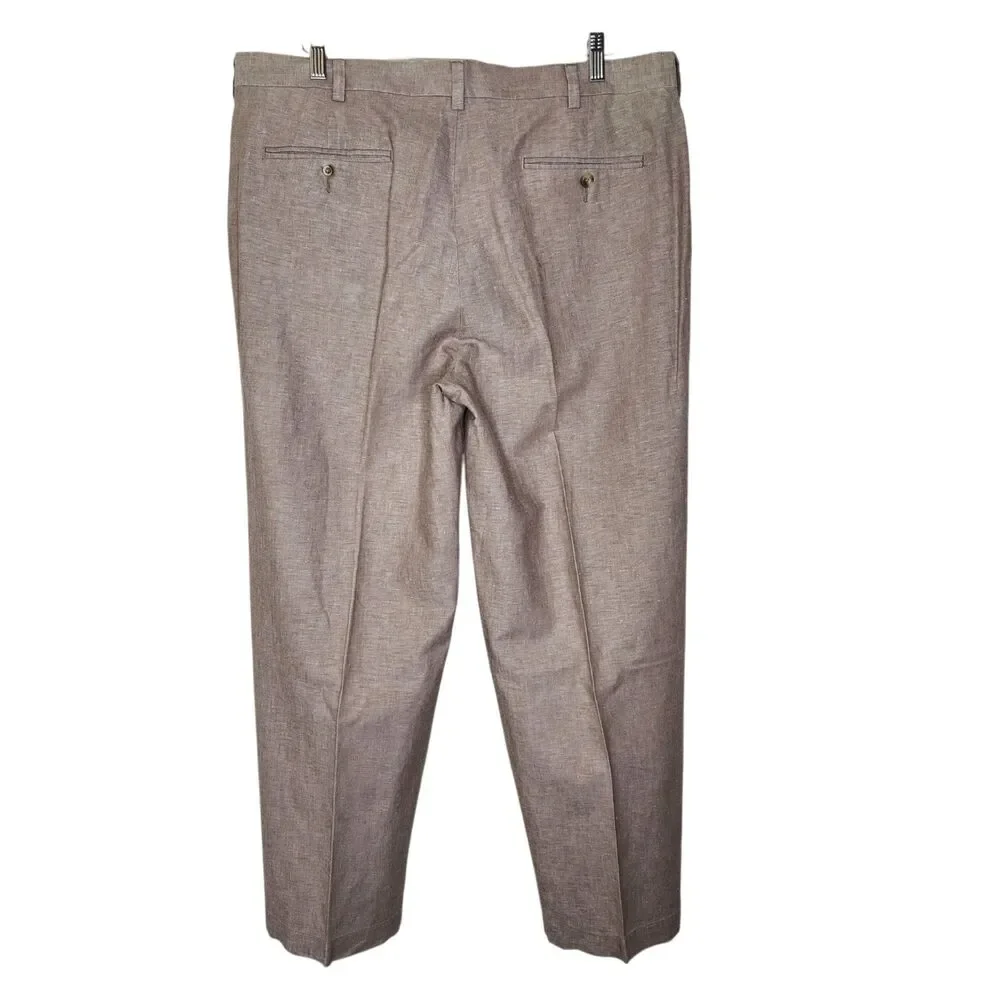 Vtg Roundtree & Yorke Mens Beige Linen Blend Gold Label Pleated Pants Size 38x29